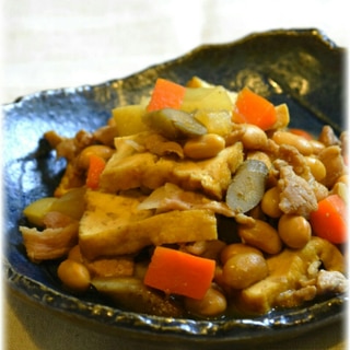 コロコロ根菜と煮豆と豚肉の炒め煮